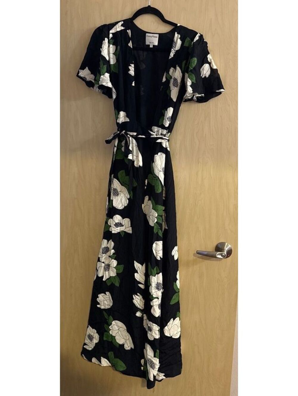 Privacy Please Plaza Wrap Maxi Dress in a black and white floral print size XS
